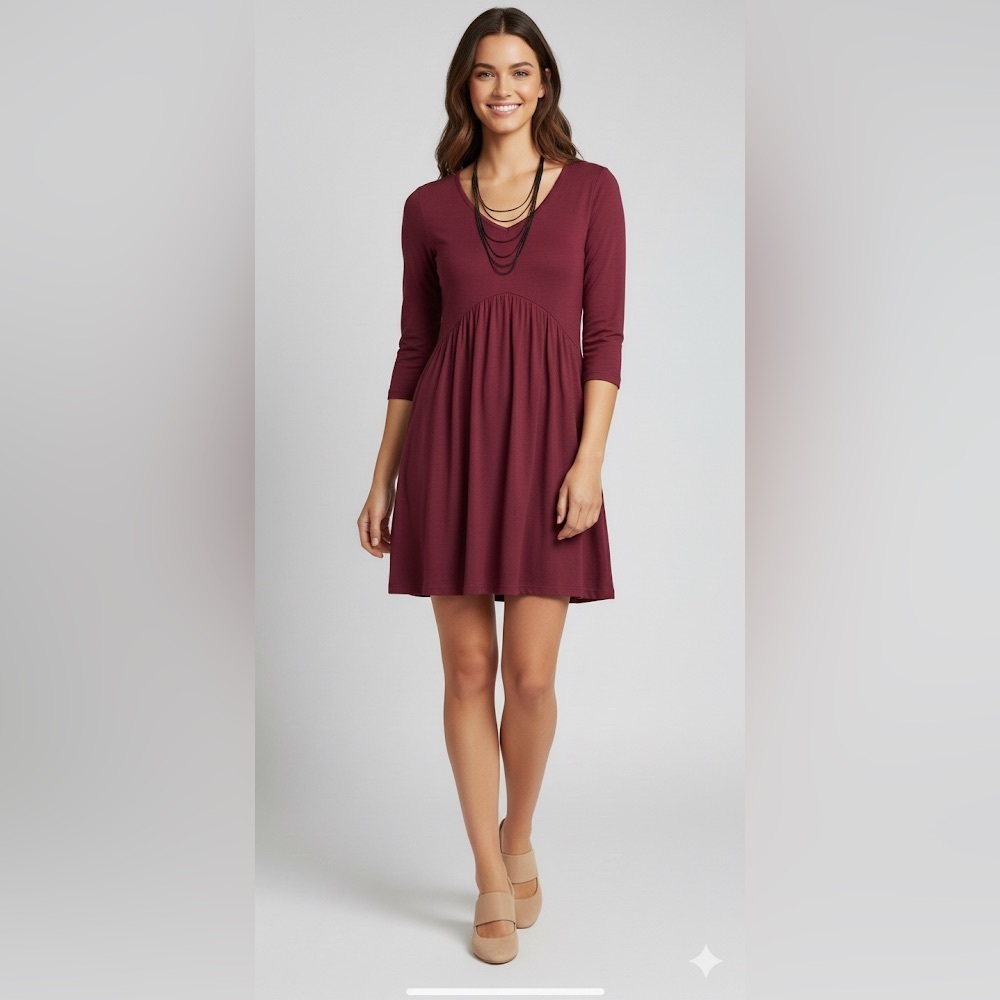 Burgundy solid Babydoll Mini Dress